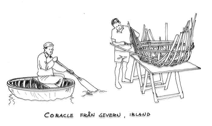 Flätad och skinnklädd coracle från Irland.
