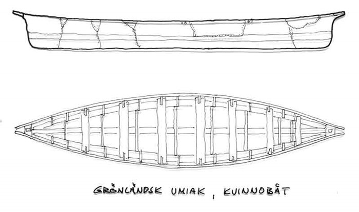 Kvinnobåt, umiak, från Grönland